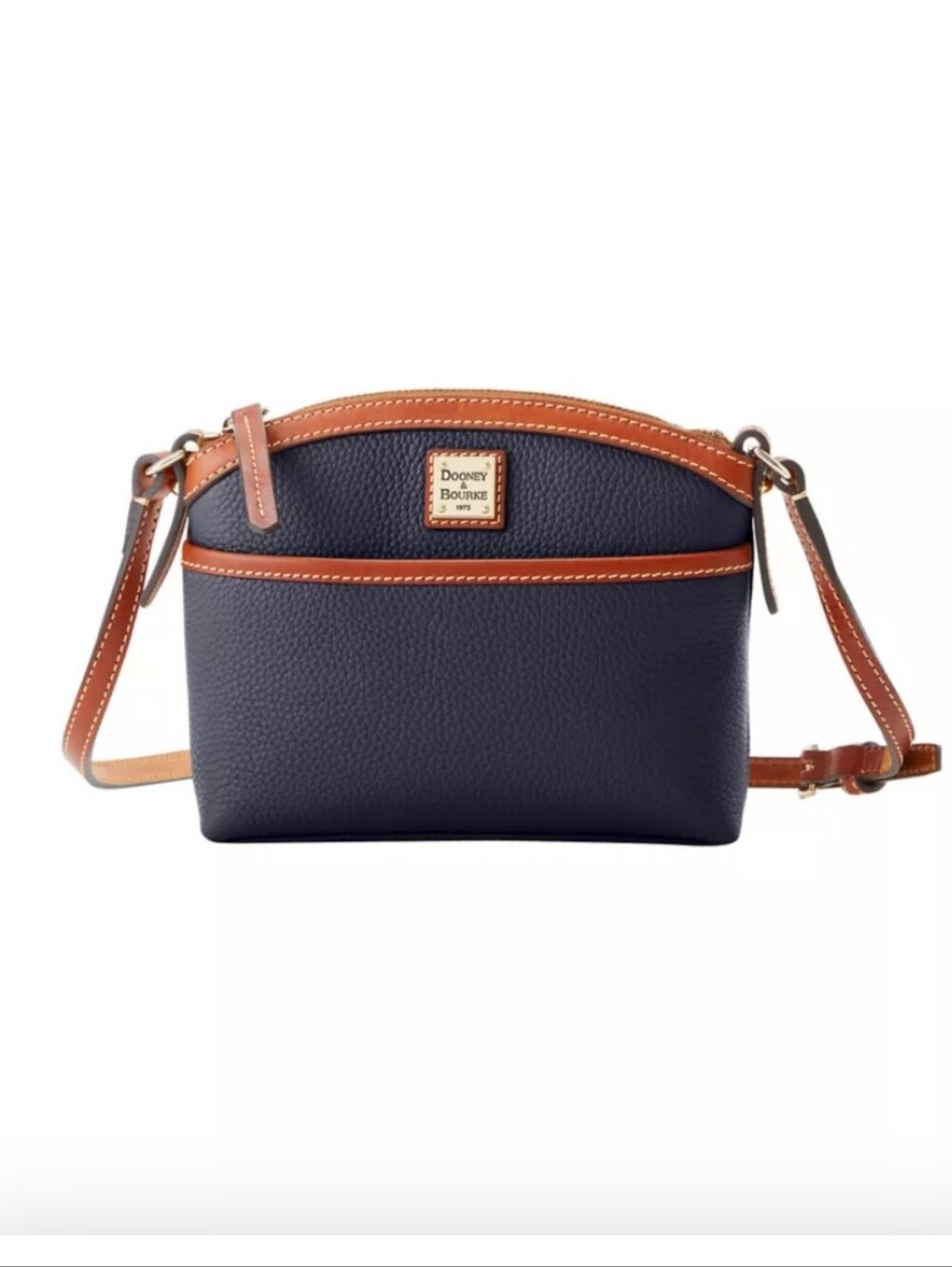 Dooney & Bourke Navy and Brown Pebble Leather Domed Crossbody *nwt